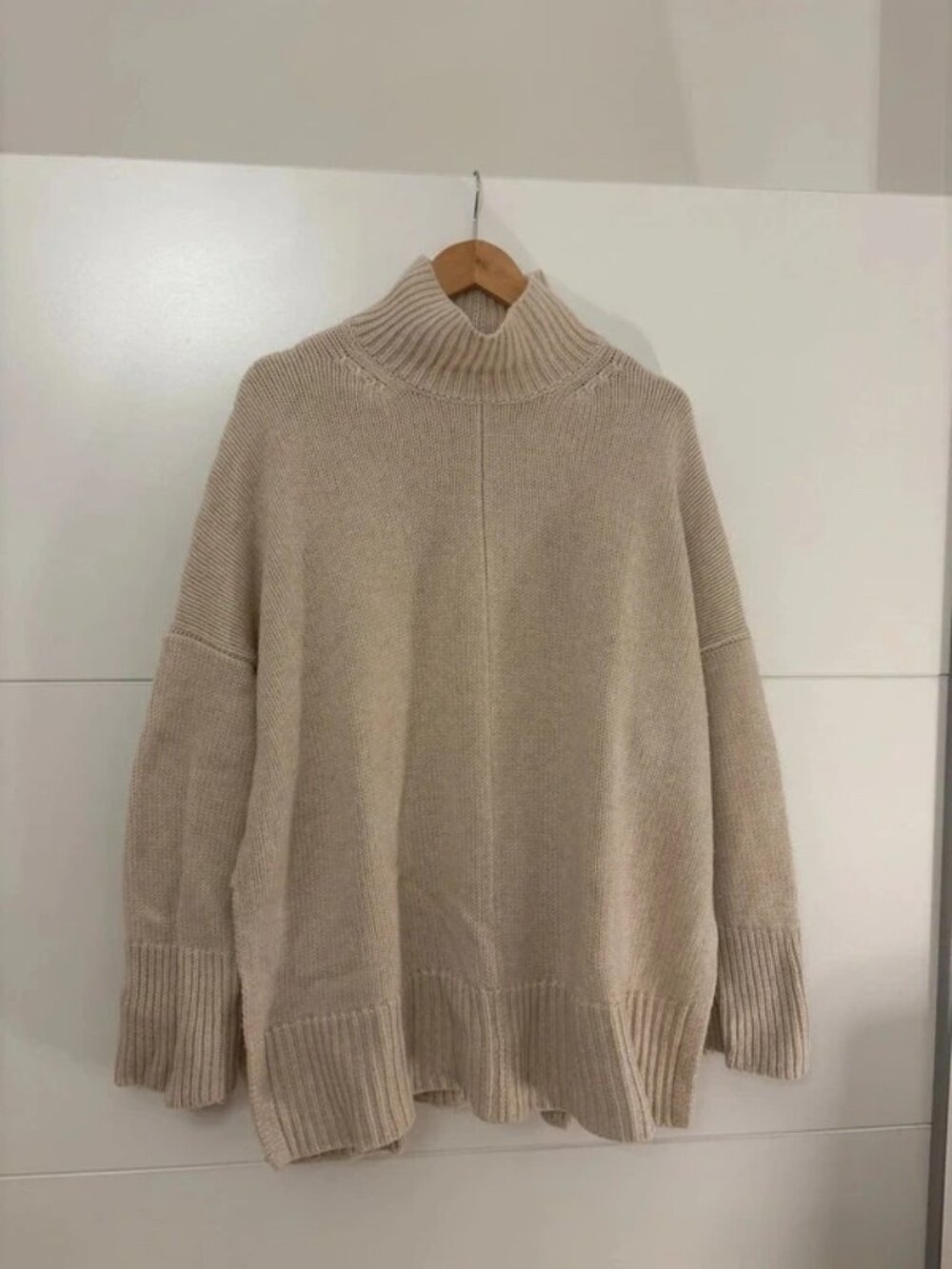 Vince Women’s Beige Wool Cashmere Ribbed Knit Jumper Size L